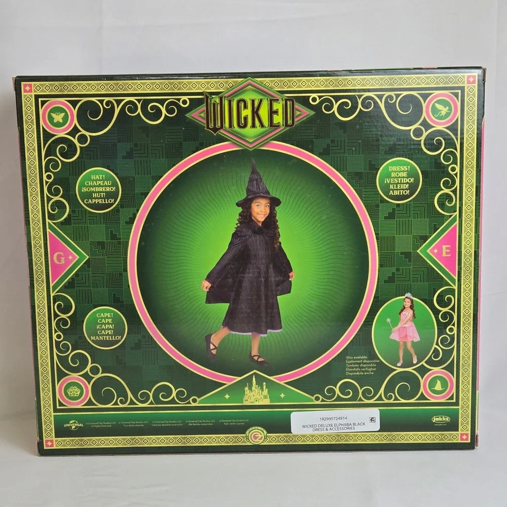Universal's Wicked Deluxe Elphaba Black Dress & Accessories‎ Dress Up Set, New